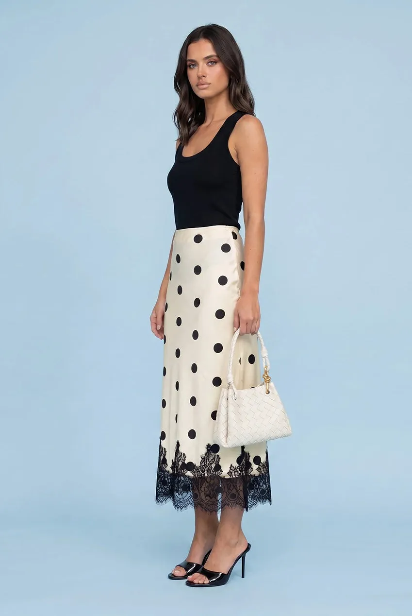 Urban Bliss Gonna Lunga Bianca Pois con Pizzo