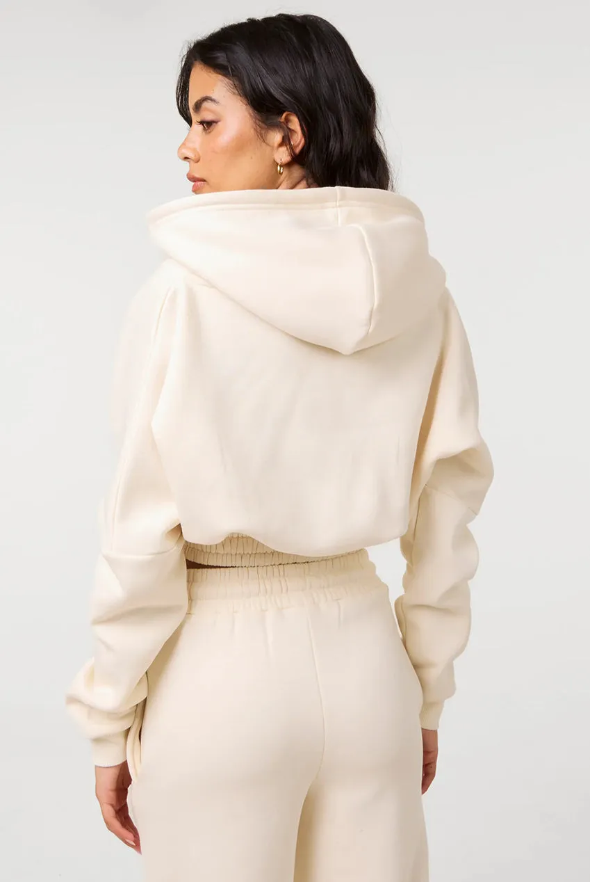Pink Vanilla felpa cropped beige cappuccio pile XS-L