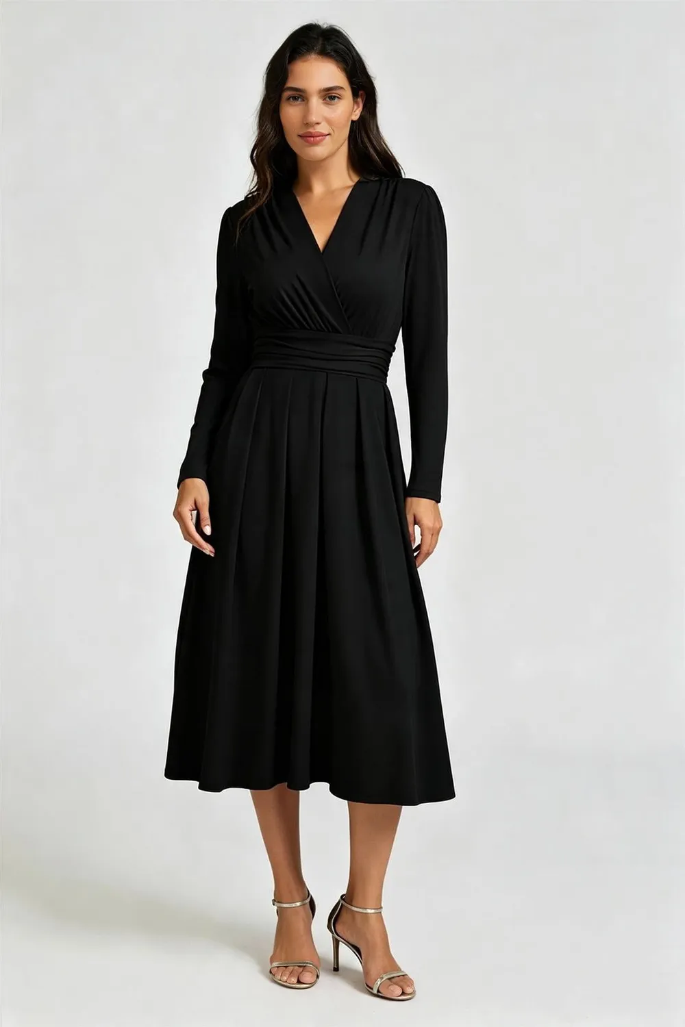 Goddiva FS Collection Jersey abito midi nero manica lunga
