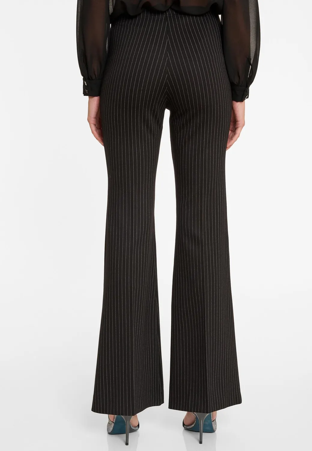 Ana Alcazar Anuri pantaloni svasati neri gessati vita elasticizzata