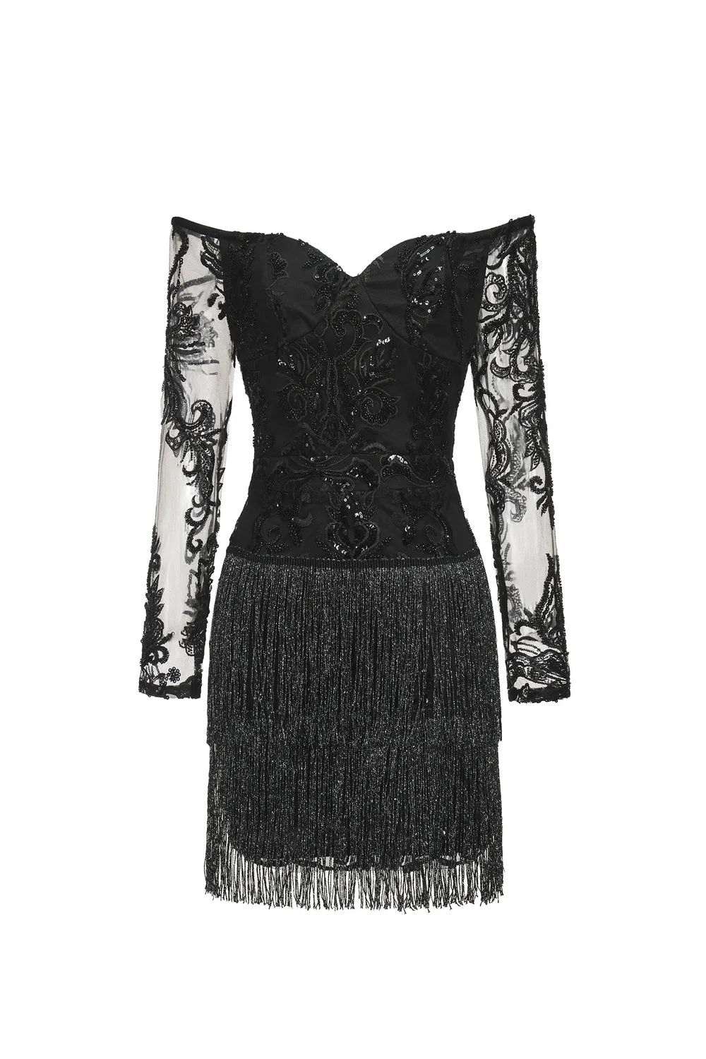 Bella Barnett Ludia mini abito nero pizzo spalle scoperte
