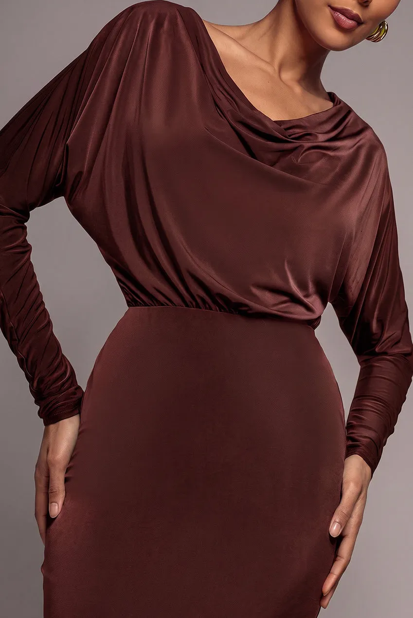 Goddiva Reversible Blouson abito maxi marrone scuro sirena