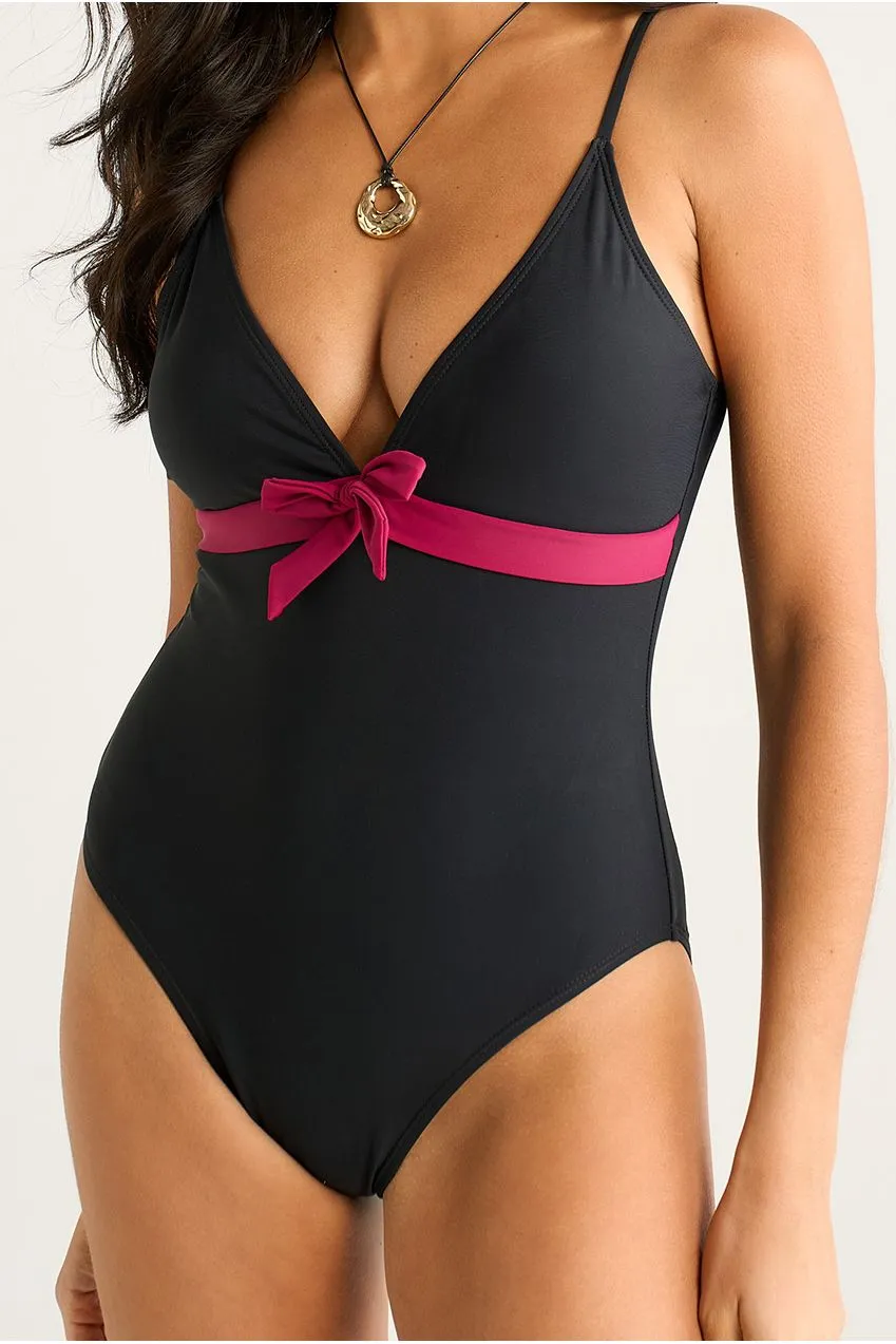 Gini London Contrast Band costume intero nero scollo a V