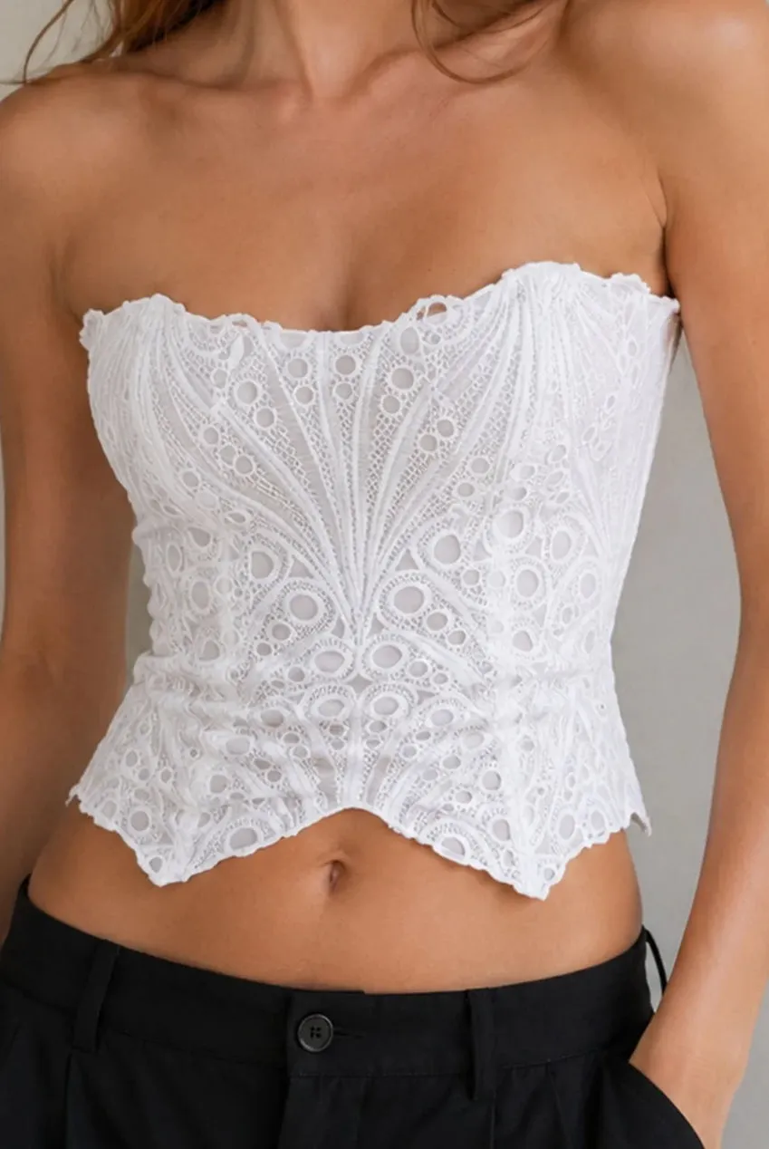 Avinci Top Corsetto Pizzo Bianco con Lacci S