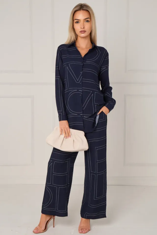 LOVE SUNSHINE Geometric coordinato blu righe pantalone