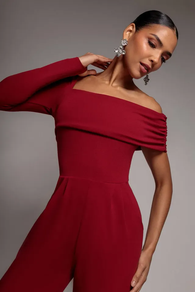 Goddiva One Shoulder tuta jumpsuit vino monospalla scuba