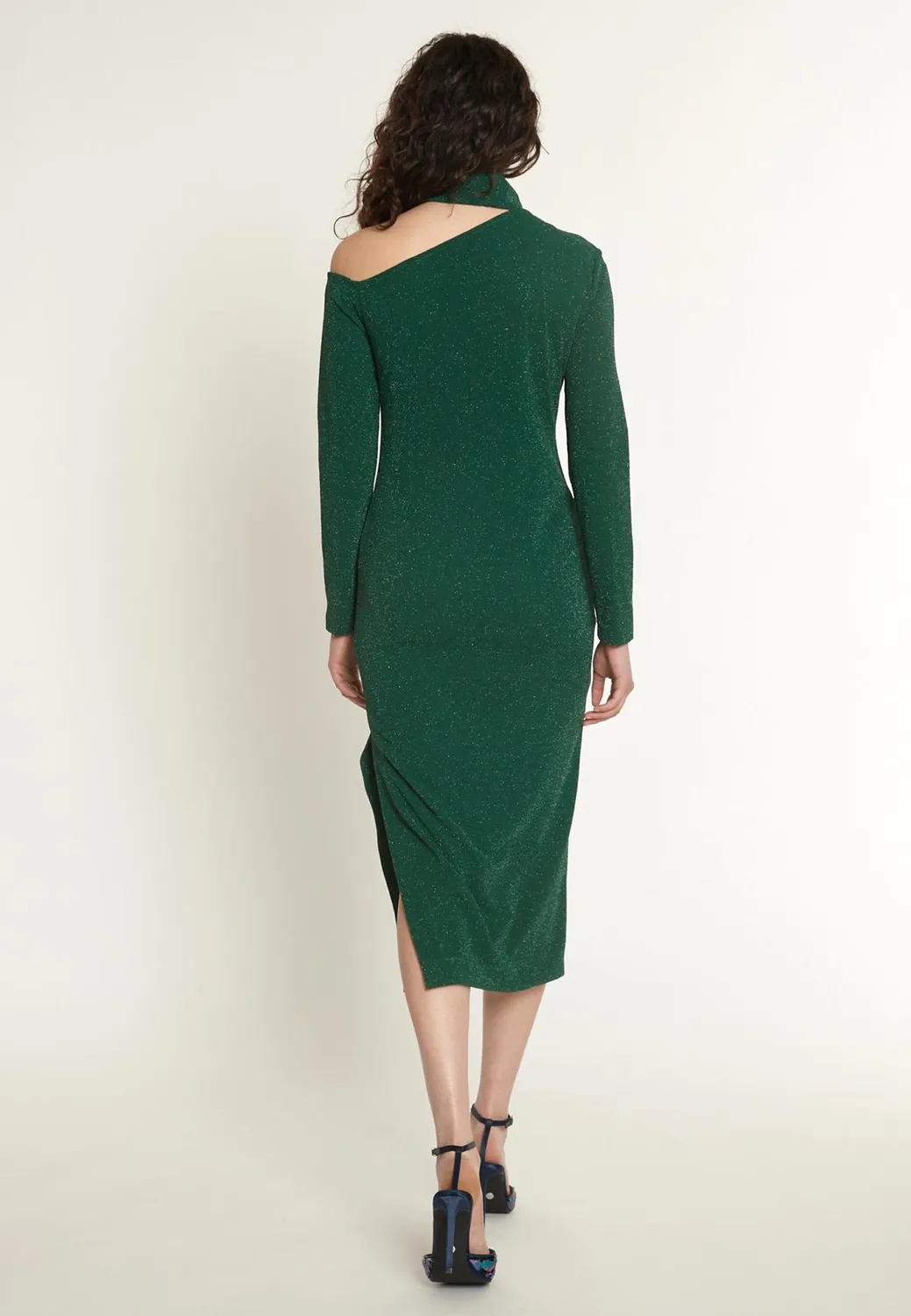 Ana Alcazar Onasta abito midi verde lurex monospalla