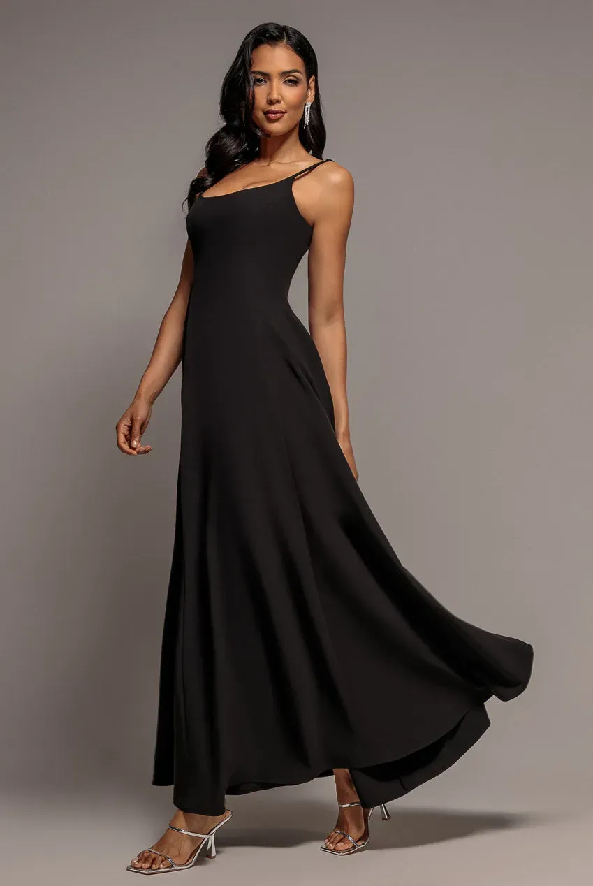 Goddiva Fit & Flare abito lungo nero senza spalline