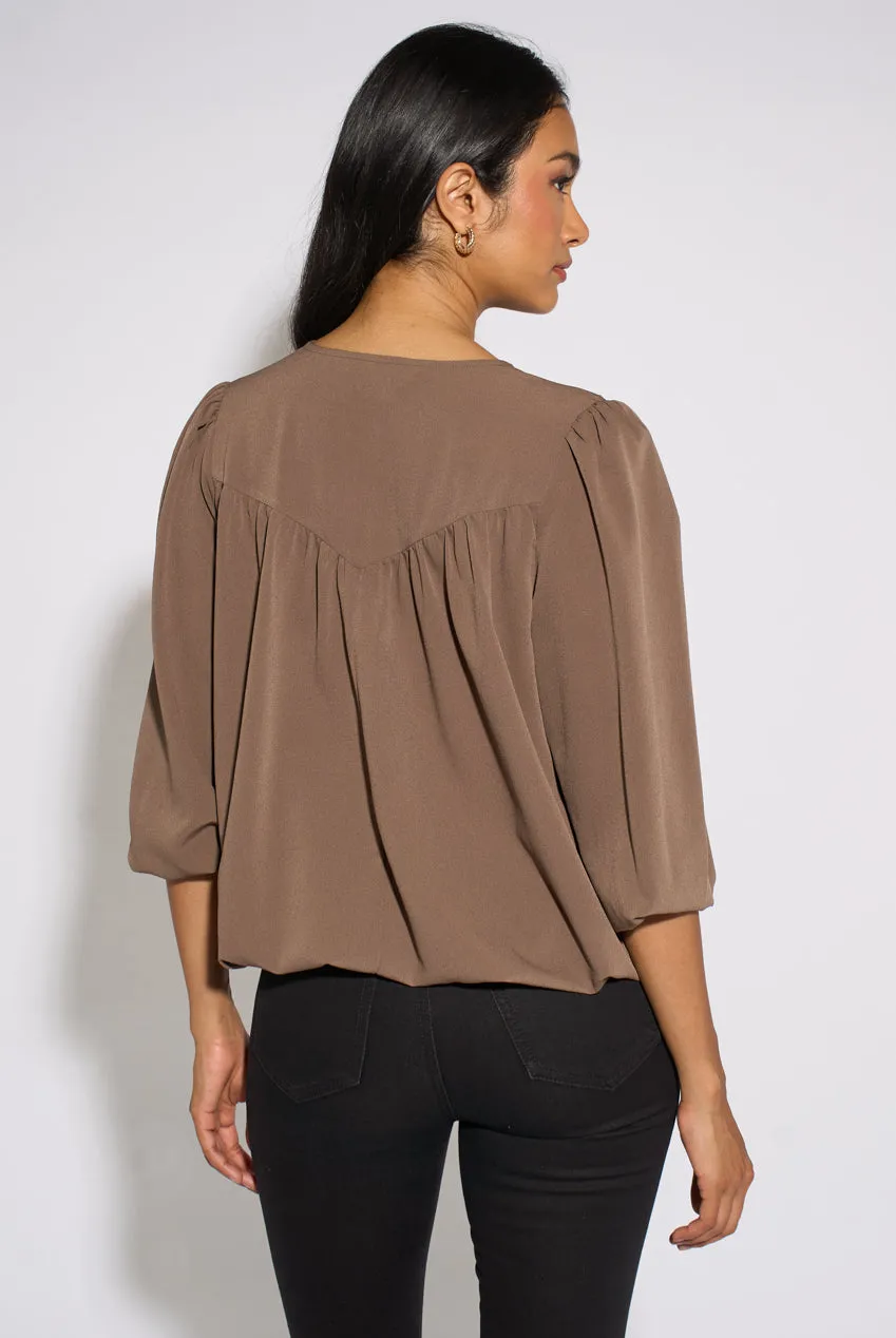 Gini London Mocha Lace Trim camicetta mocha pizzo