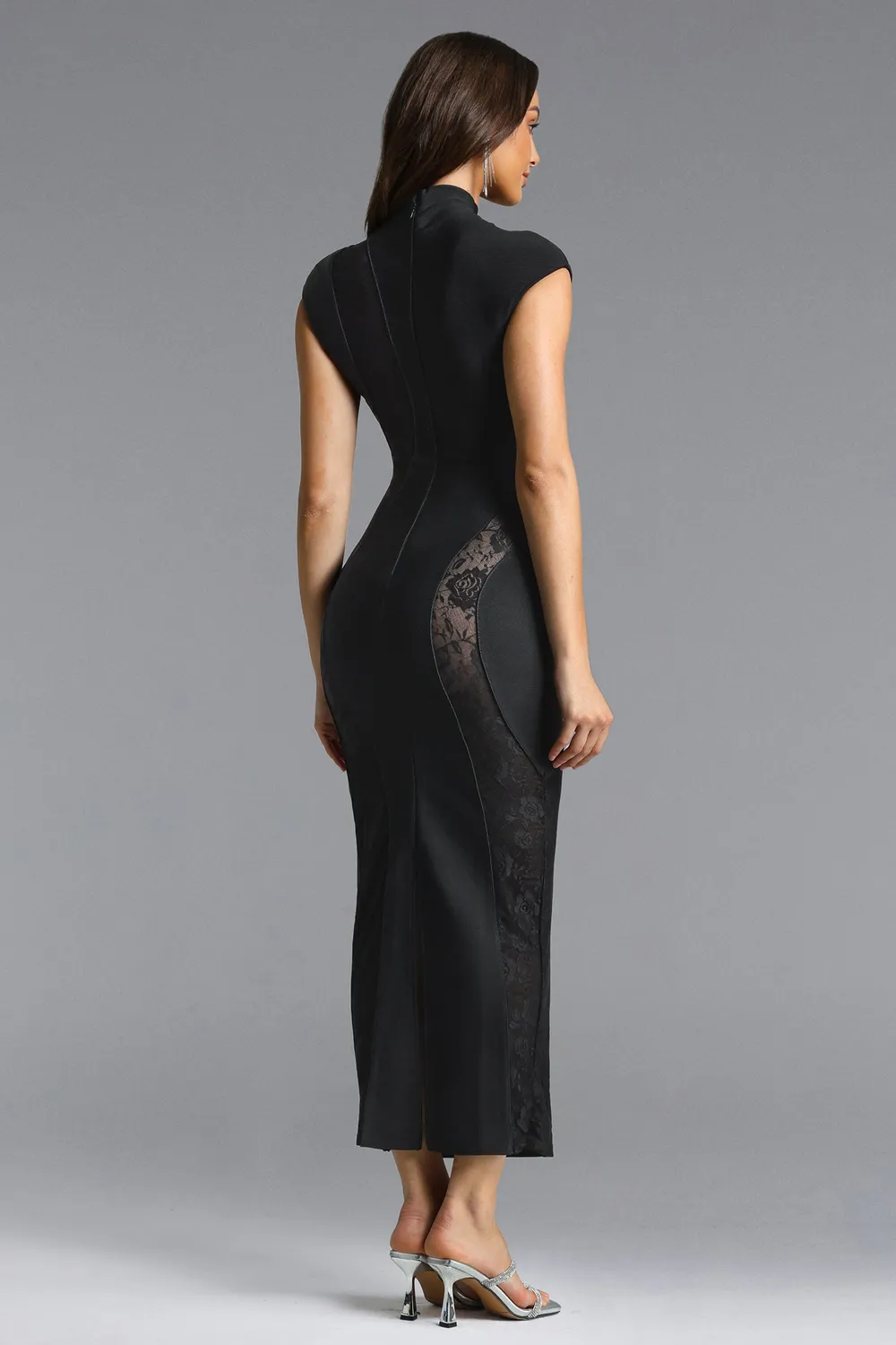 Bella Barnett abito pizzo bandage nero S scollo rotondo