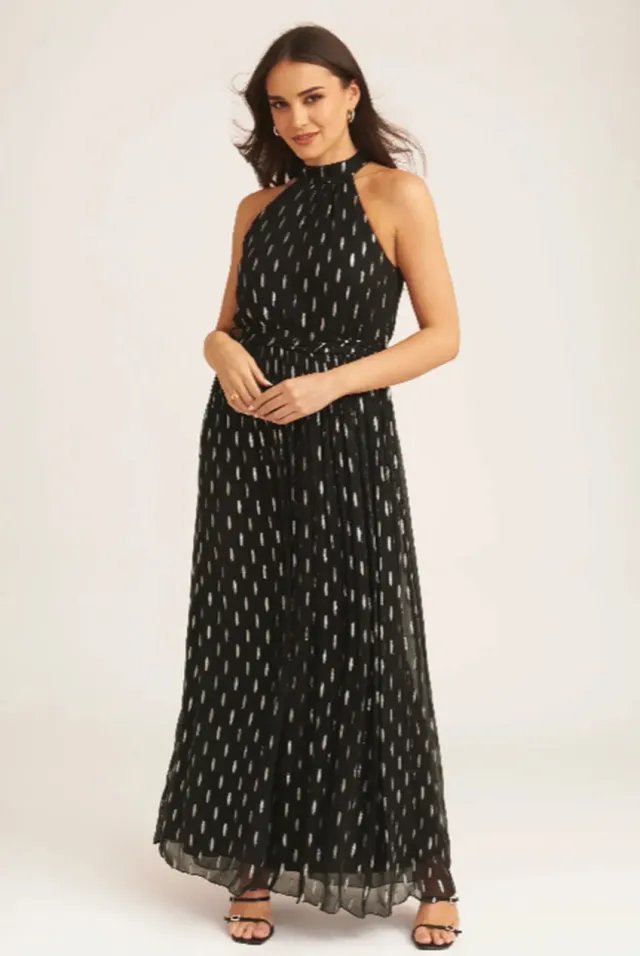 Gini London Jacquard Halter abito maxi nero serata taglie 8-16