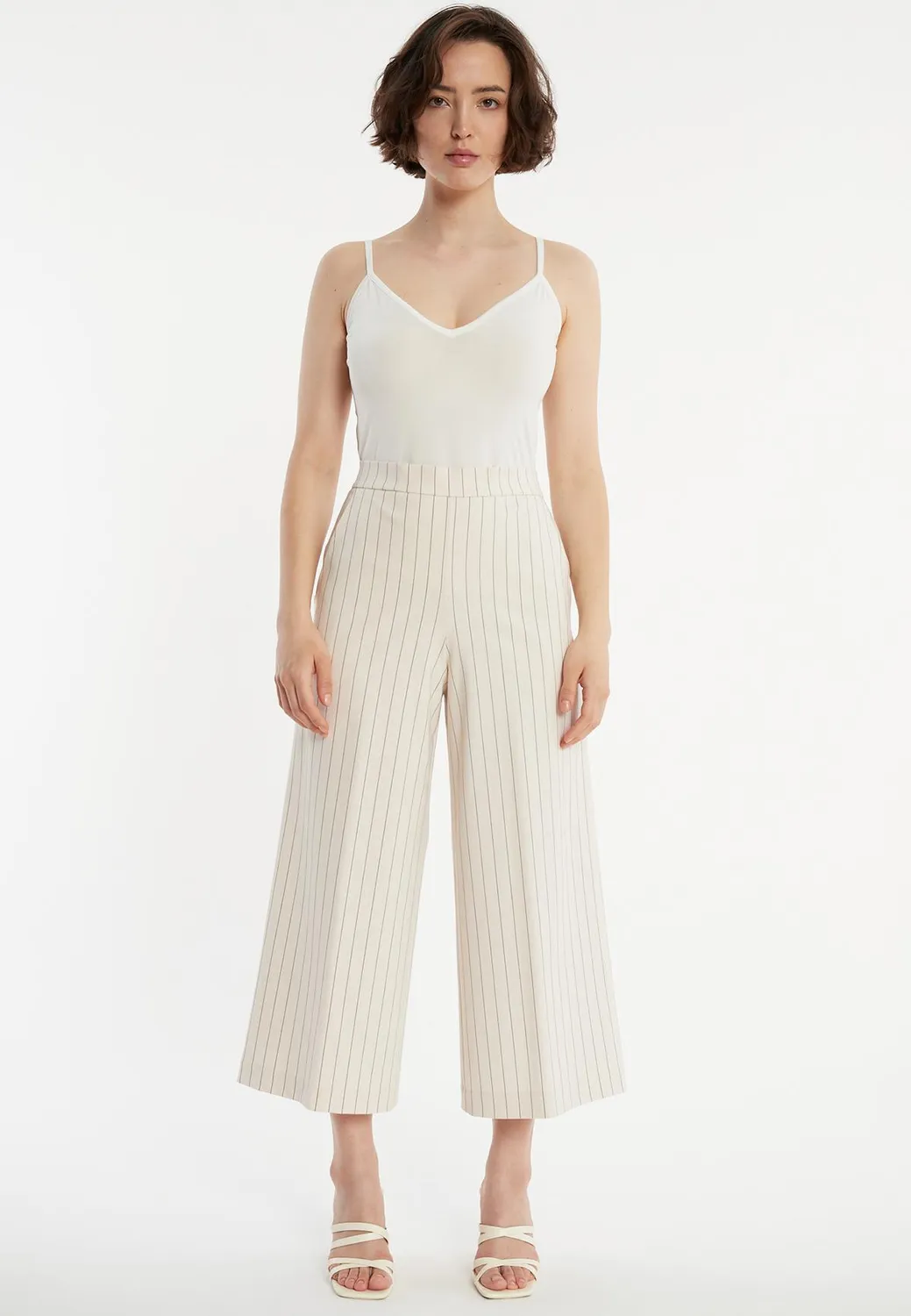 Ana Alcazar Zasina pantaloni culotte ecru gessati