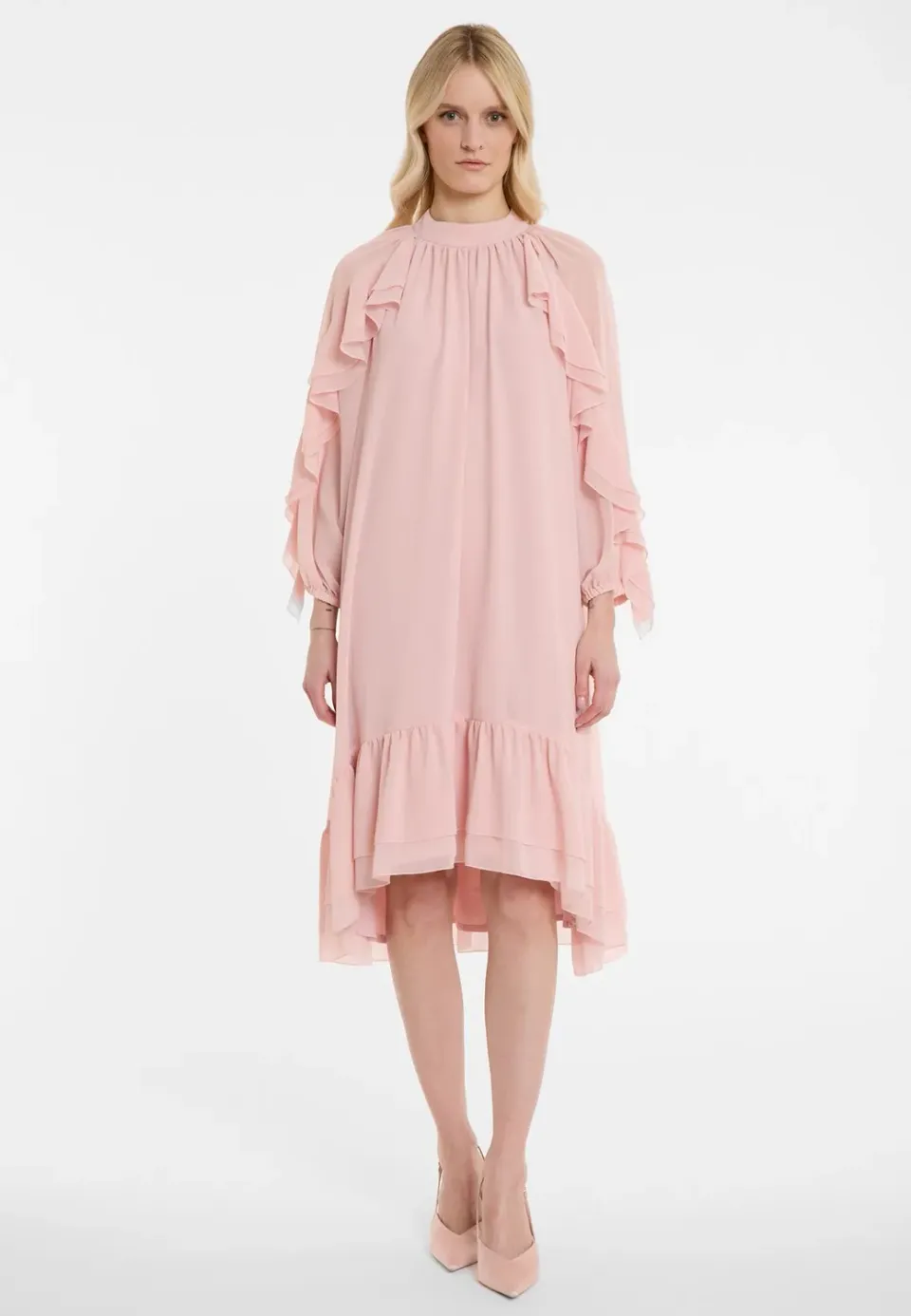 Ana Alcazar Ablysa abito midi nero in chiffon