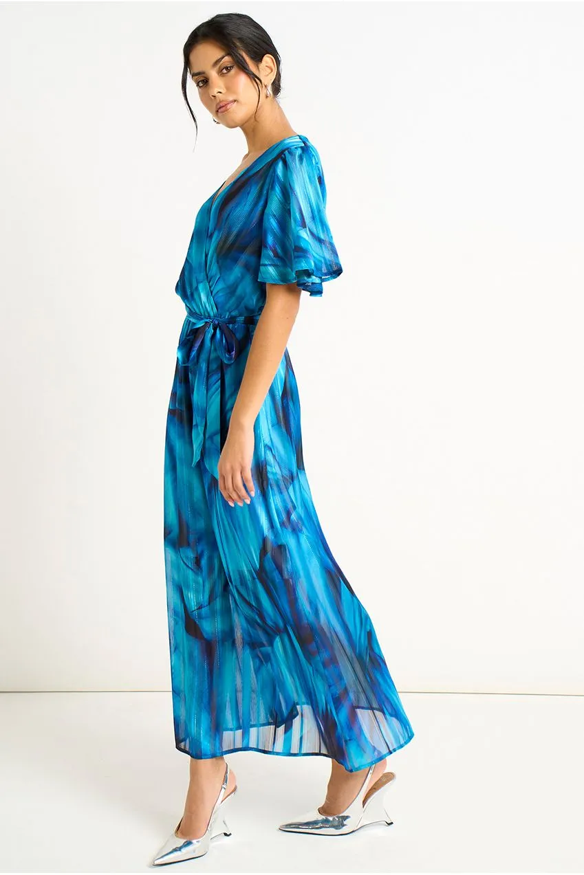 Gini London abito midi blu tie dye incrocio