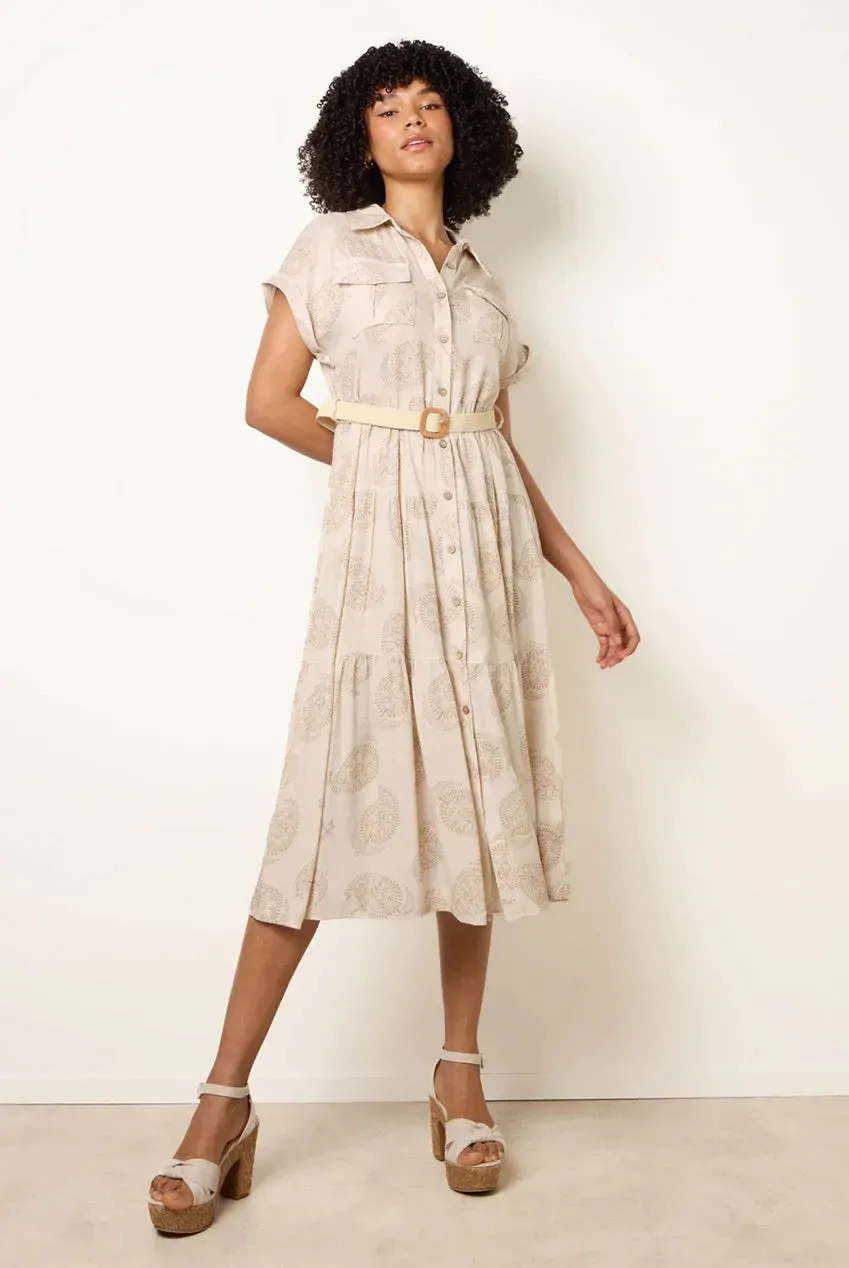 Blue Vanilla Paisley Print abito midi lino beige L