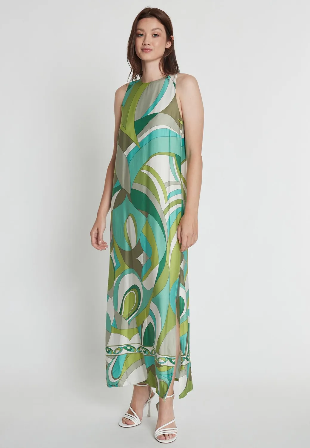 Ana Alcazar Rispy abito lungo satin verde fantasia
