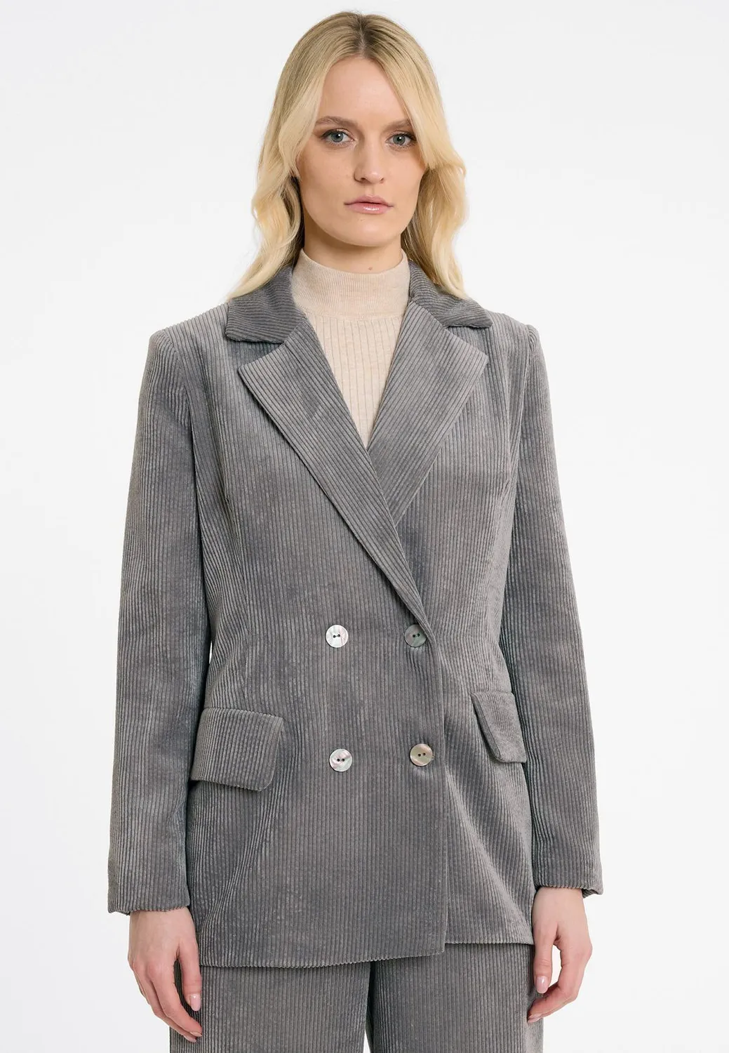 Ana Alcazar Adia blazer velluto grigio doppiopetto