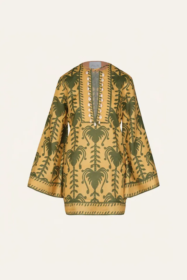 Johanna Ortiz Wild Savannah tunica lino gialla conchiglie