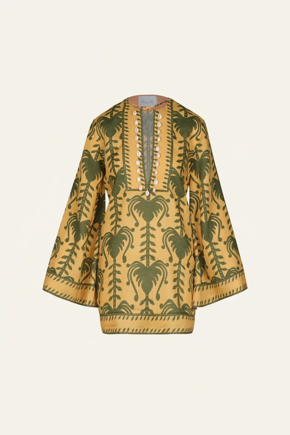 Johanna Ortiz Wild Savannah tunica lino gialla conchiglie