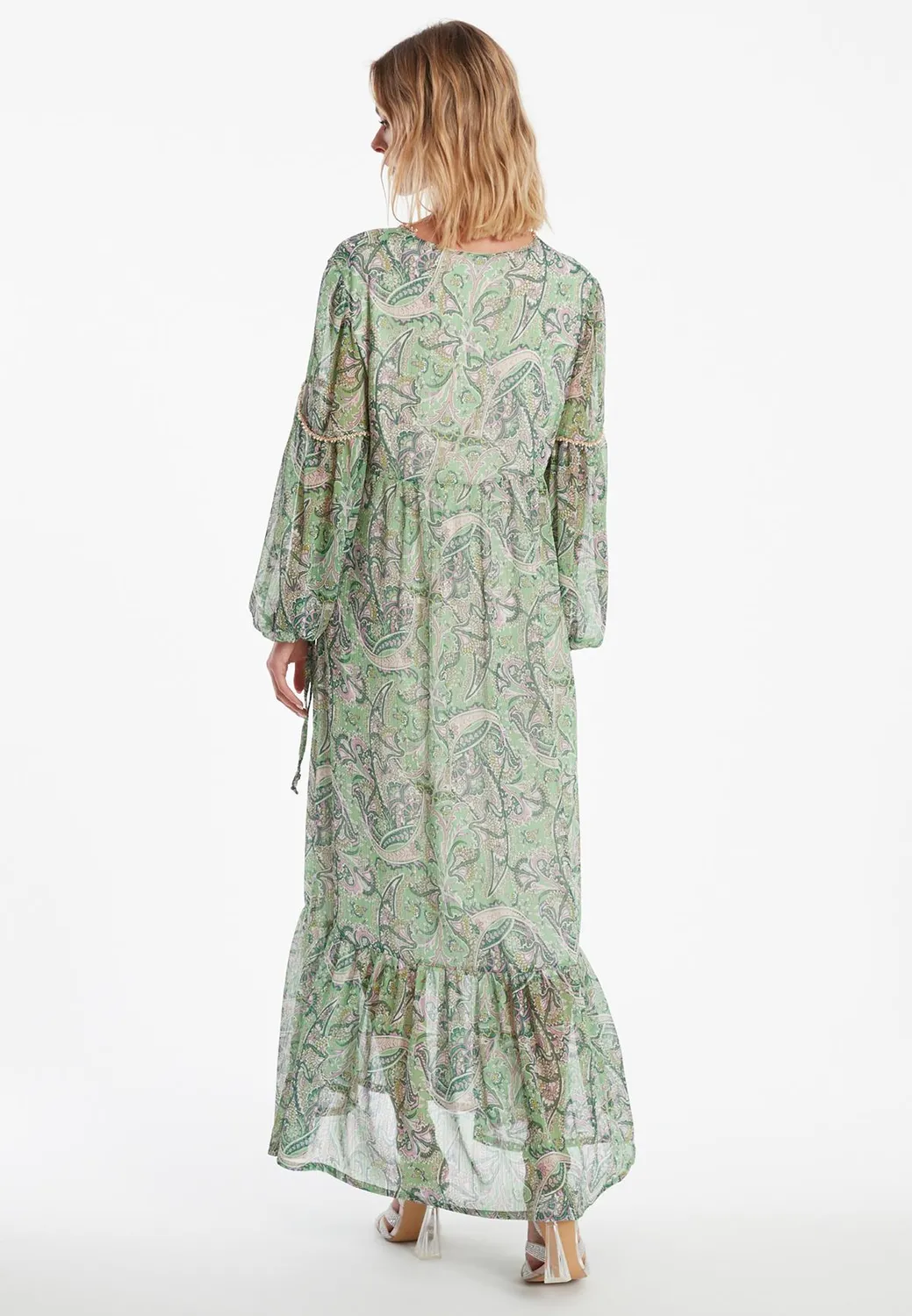 Ana Alcazar Zesani abito maxi chiffon verde paisley