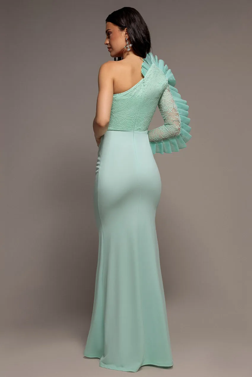 Goddiva Organza Fan abito pizzo menta 10 monospalla