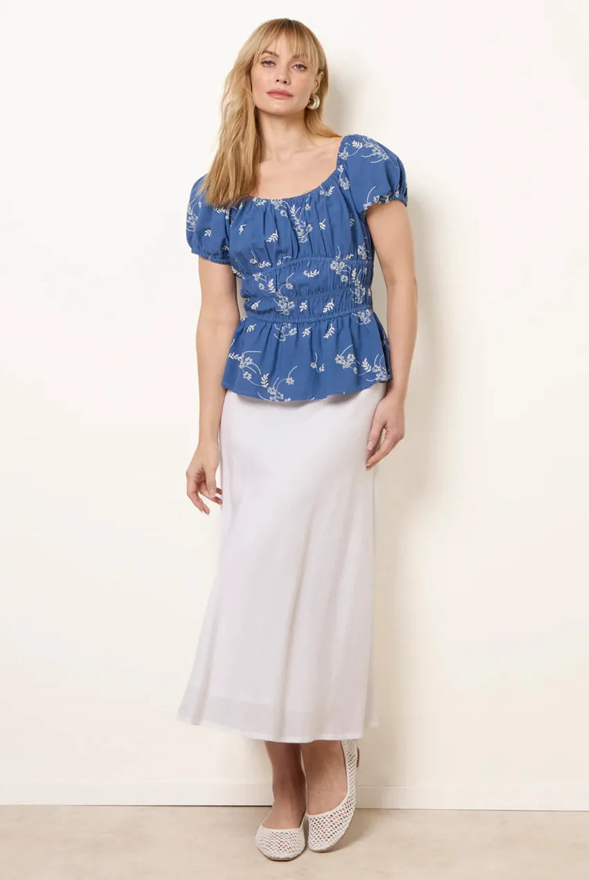 Blue Vanilla Embroidery Peplum Camicetta denim ricamata