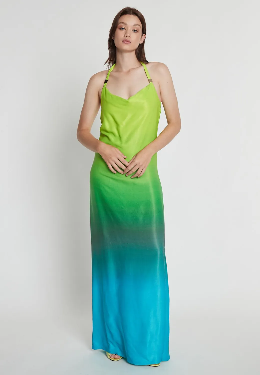 Ana Alcazar Rapea abito halter degradé aqua lime