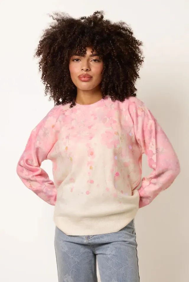 Blue Vanilla maglione rosa floreale paillettes manica lunga