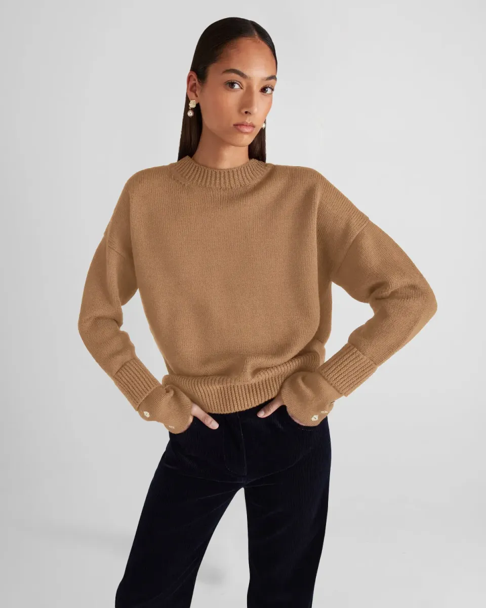 Violante Nessi Aaron maglione lana merino camel