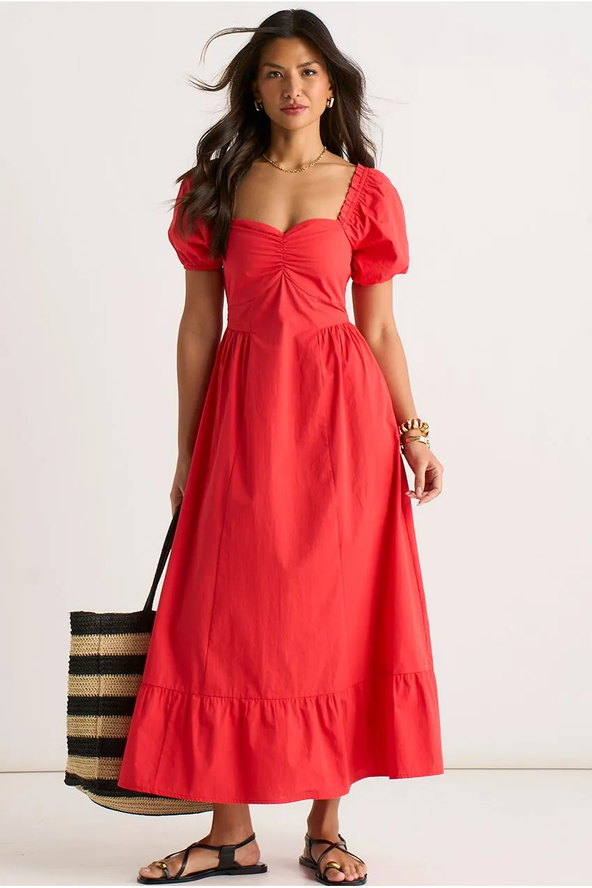 Gini London Gypsy abito midaxi rosso maniche sbuffo