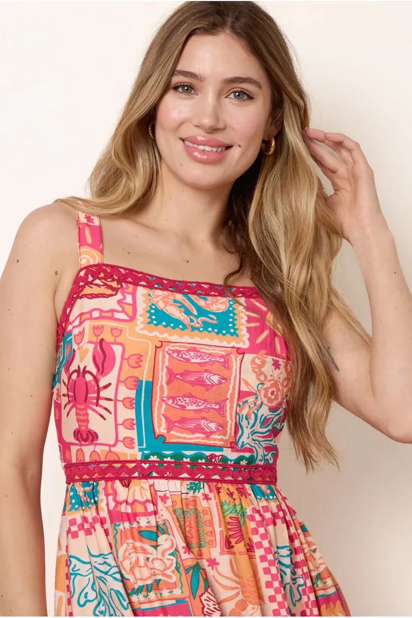 Blue Vanilla Ric Rac abito midi arancione S stampato