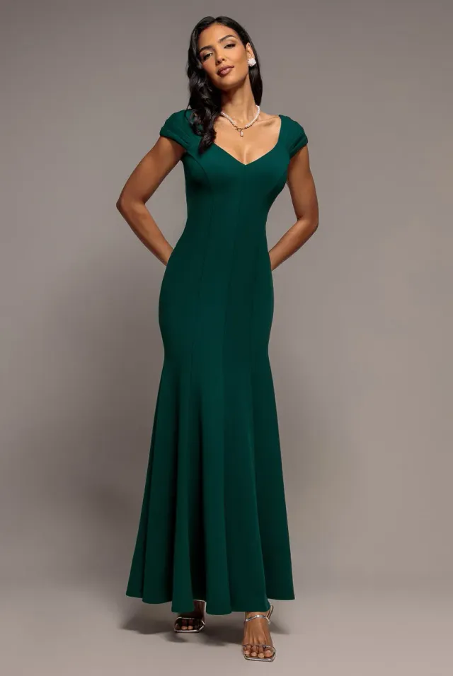 Goddiva Fit Flare Maxi abito verde smeraldo scuba