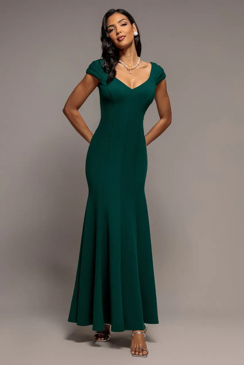 Goddiva Fit Flare Maxi abito verde smeraldo scuba