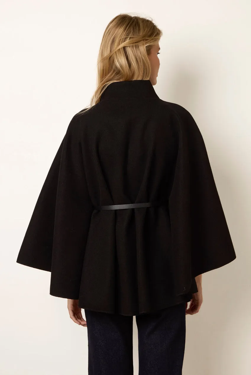 Goddiva Blue Vanilla Funnel Neck Tie Front Mantella nera unica