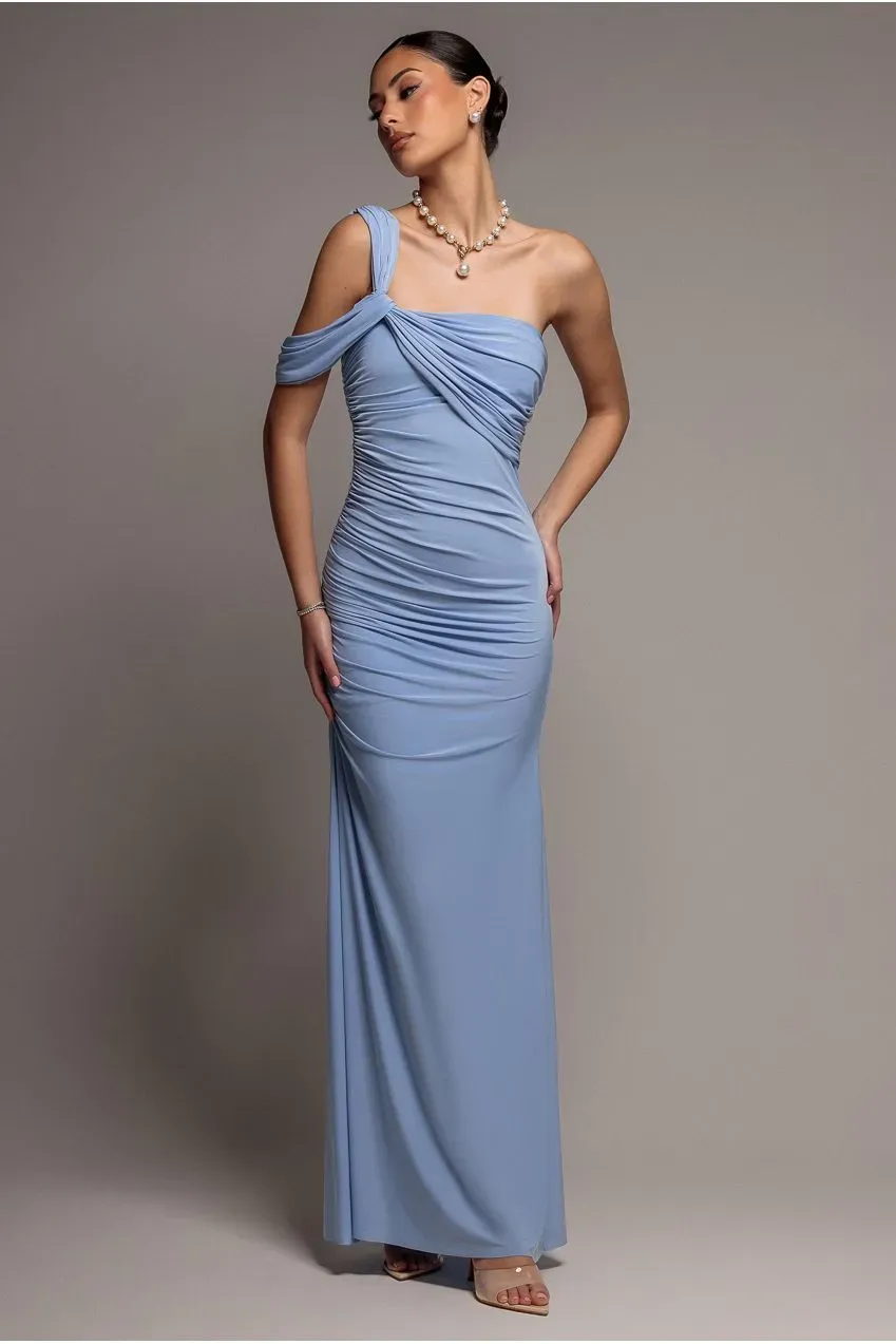 Goddiva DR5351 abito lungo monospalla blu bodycon