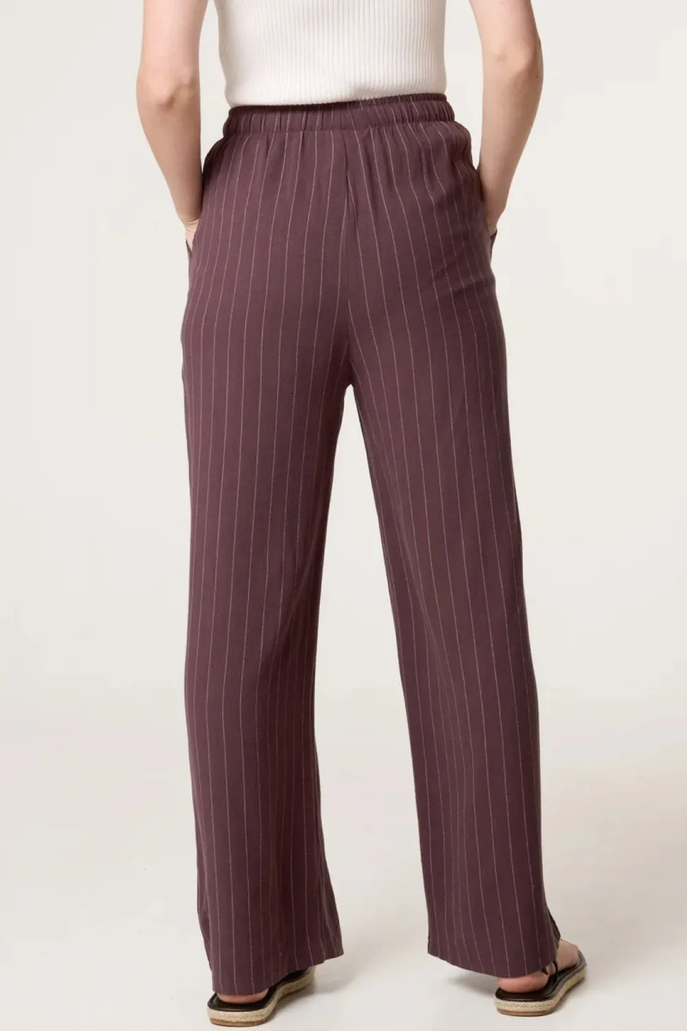 Aftershock London Pin Striped pantaloni lino cioccolato