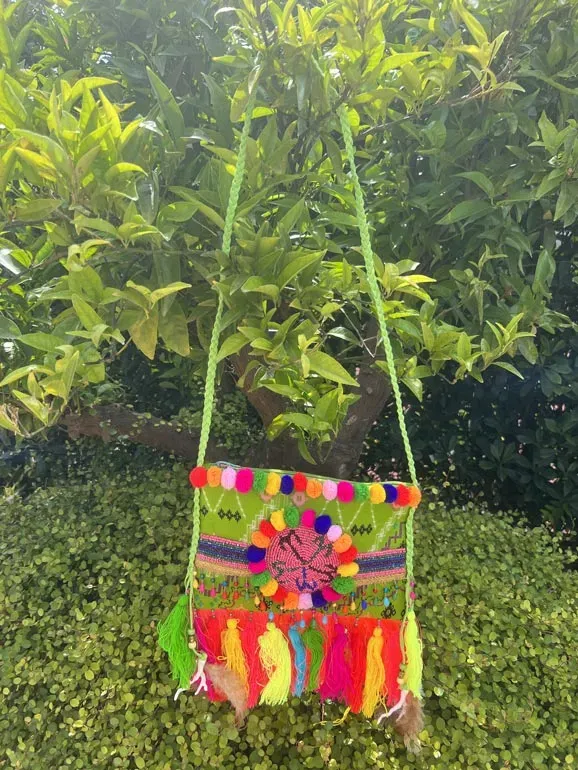 Antica Sartoria BV234 borsa a spalla verde cotone astratta