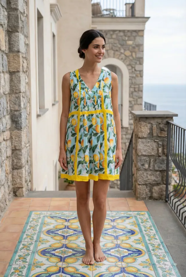 Antica Sartoria FC594 abito corto smanicato giallo cotone