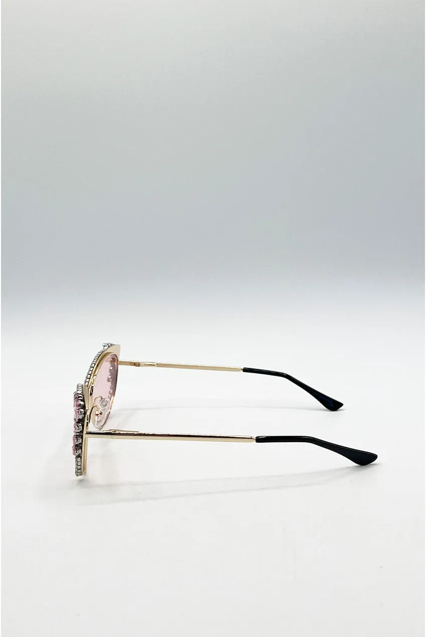 SVNX Cat-Eye occhiali sole rosa oro strass categoria 3
