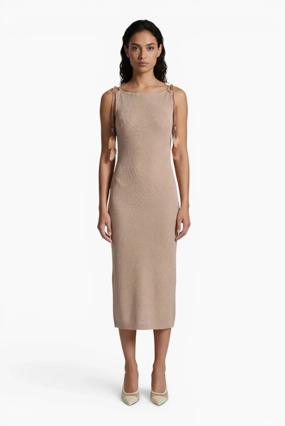 Ana Alcazar Danis vestito maglia midi beige