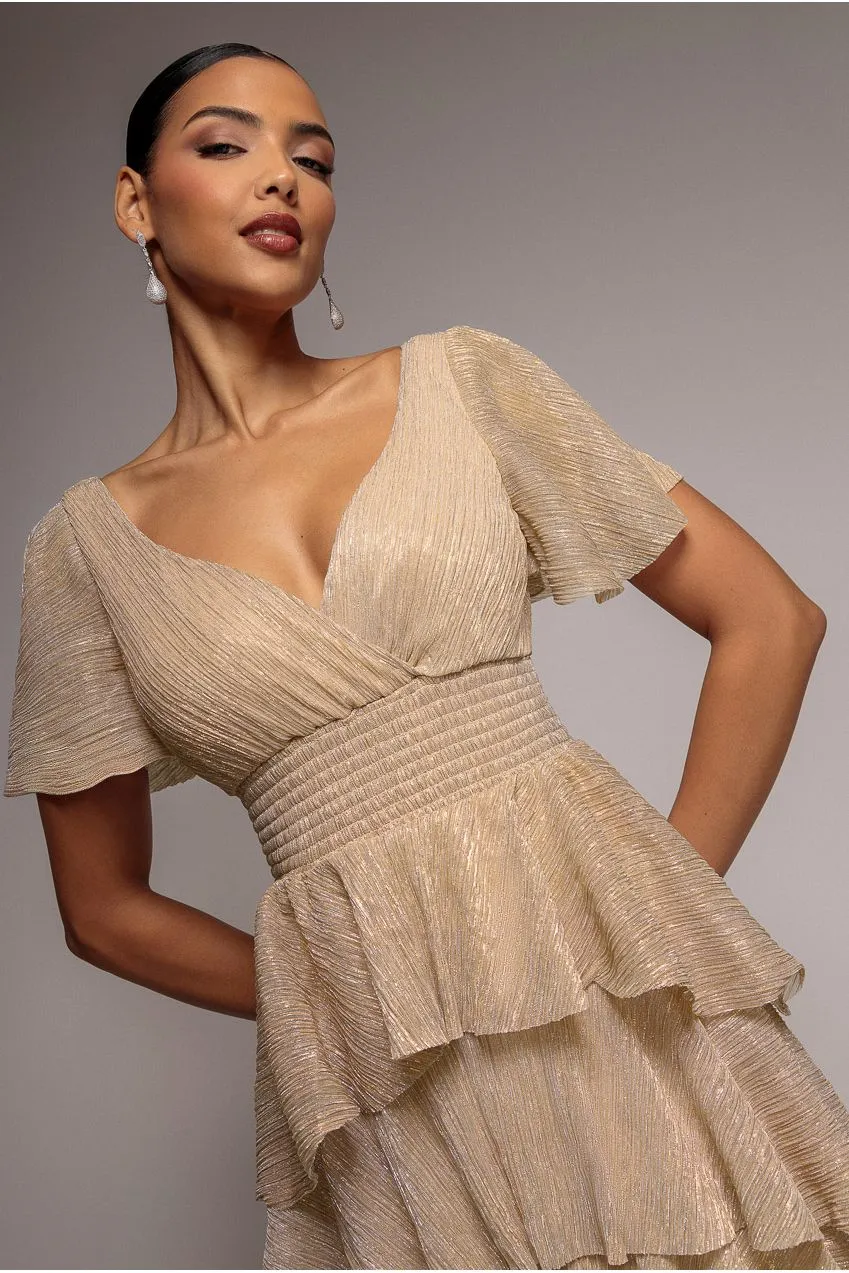 Goddiva Crinkle Lurex abito midi champagne oro lurex