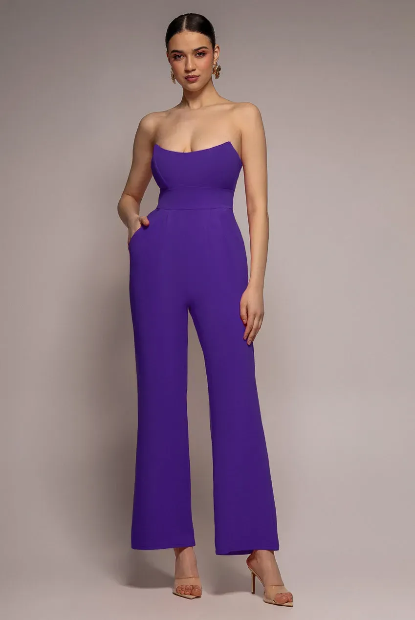 Goddiva Bandeau Scuba tuta viola senza spalline