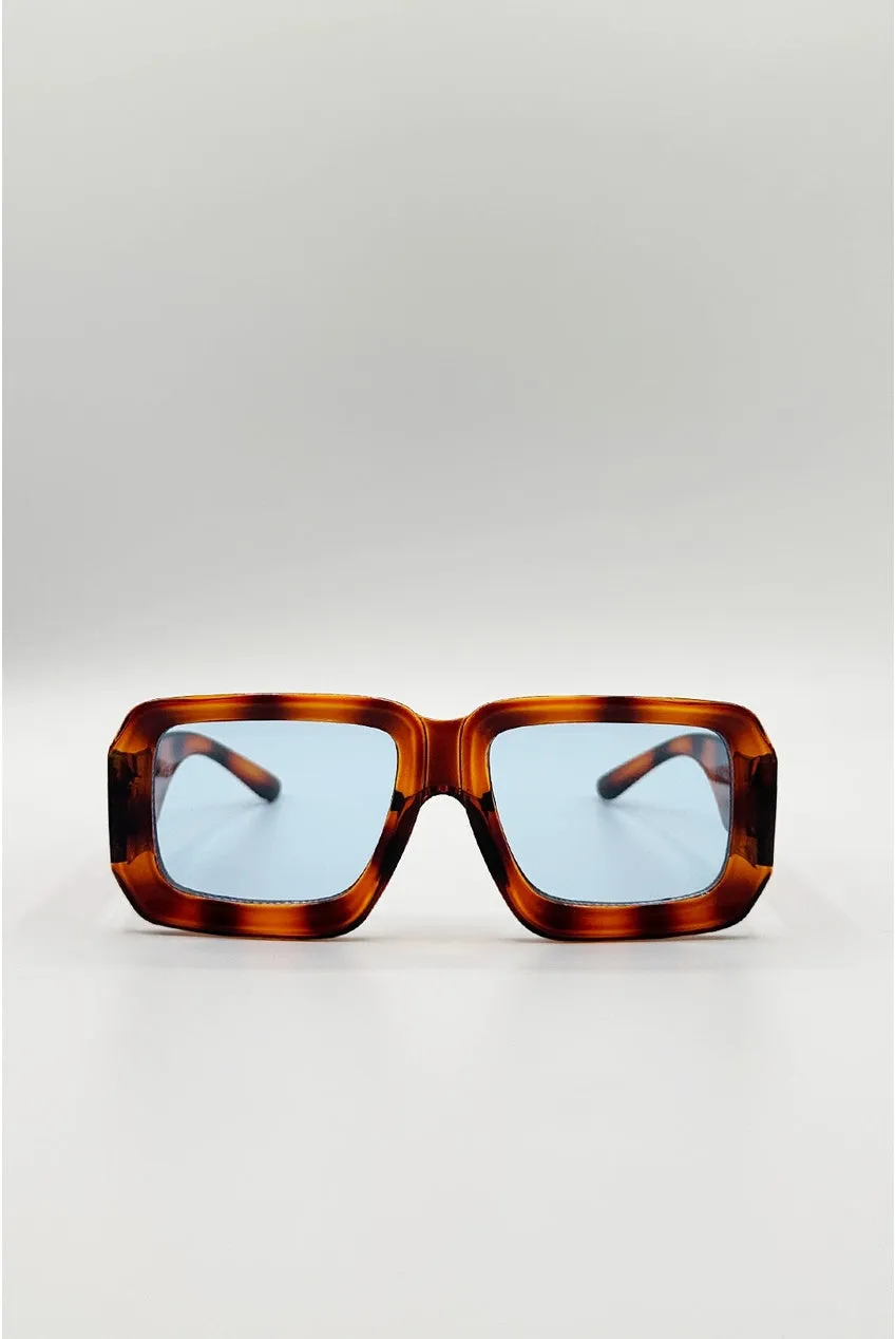 Goddiva SVNX Oversized Square Occhiali marrone rigato lente blu