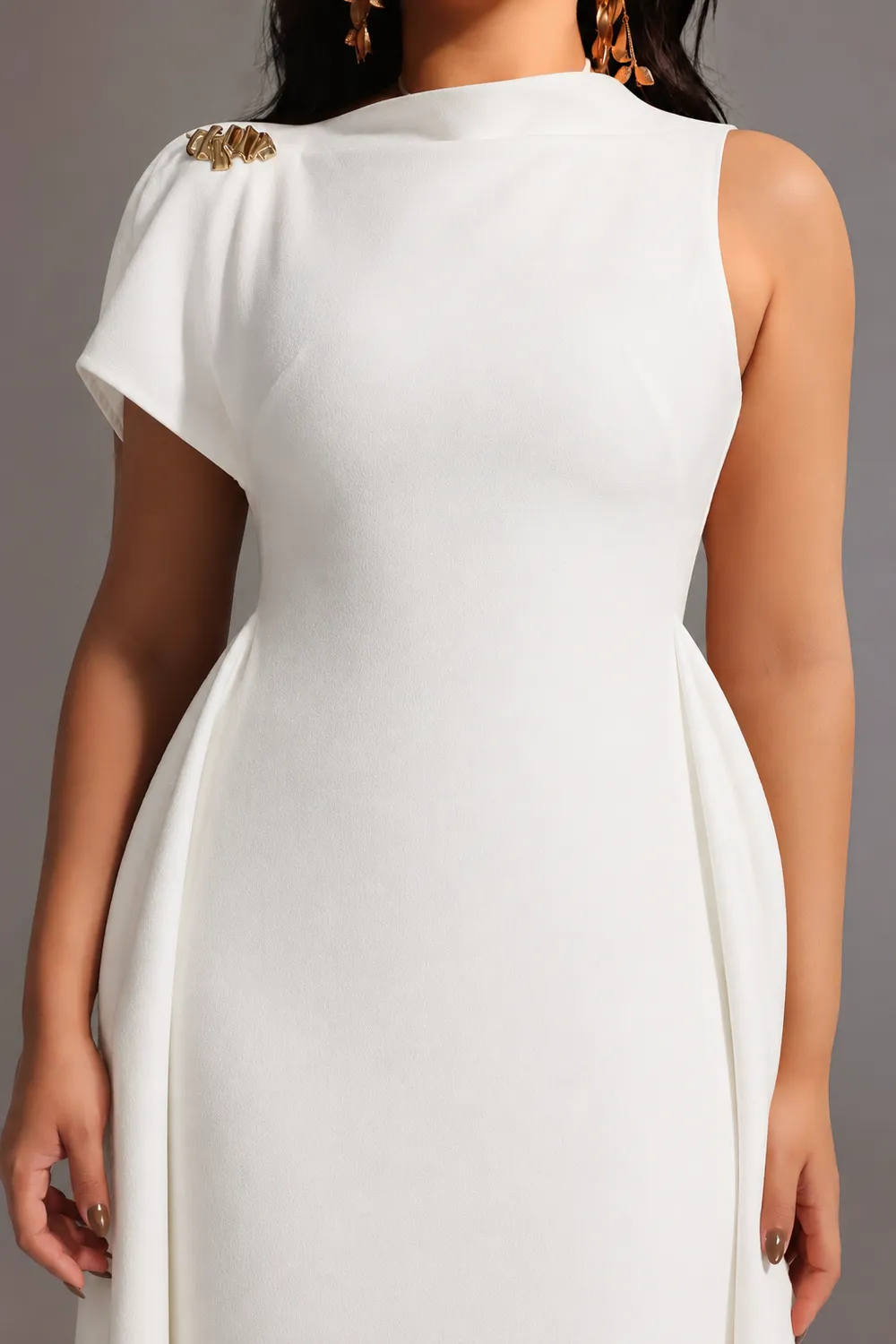 Bella Barnett Weren Abito Maxi Bianco Asimmetrico Collo Alto