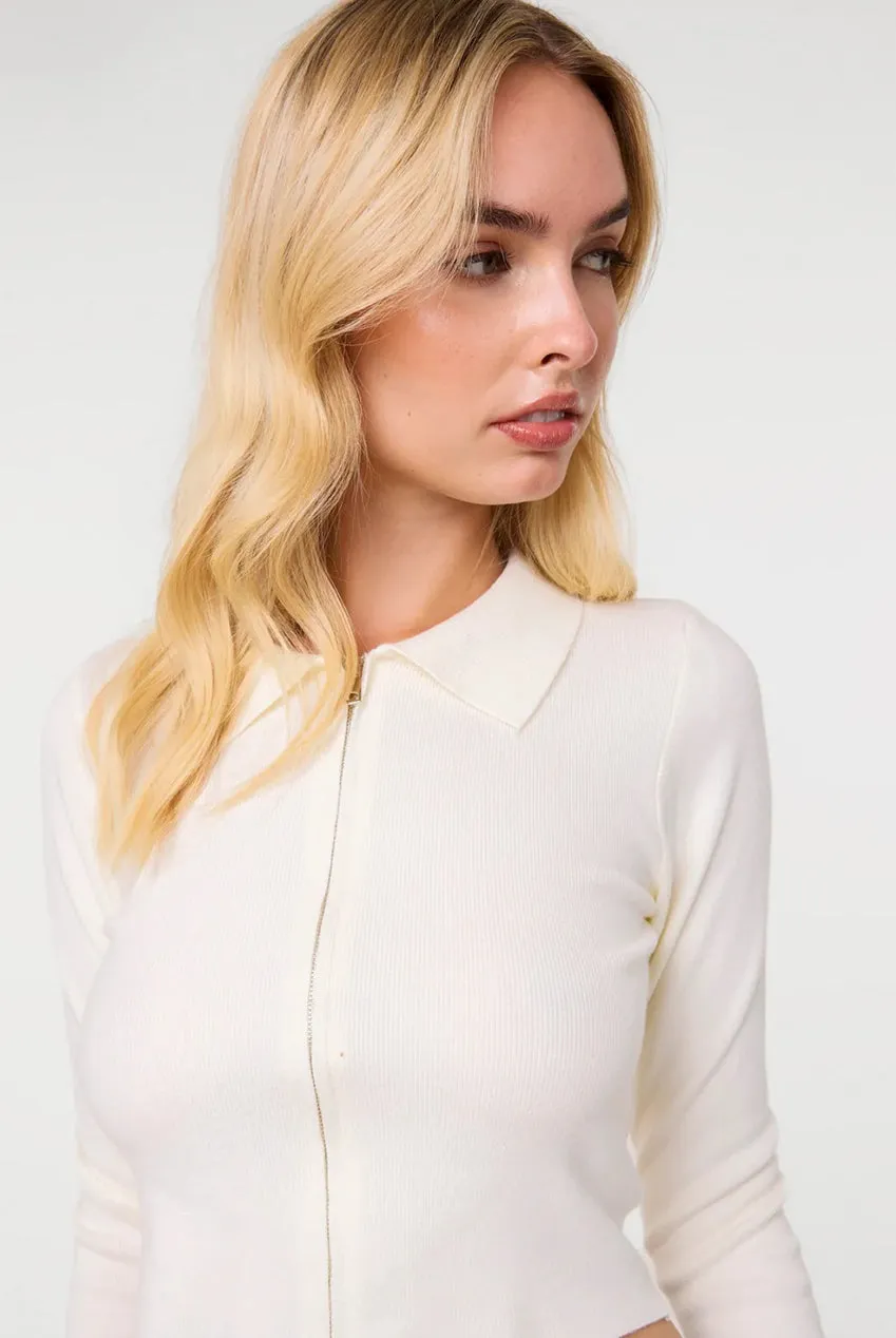 Pink Vanilla Zip Through Maglione Avorio Collo