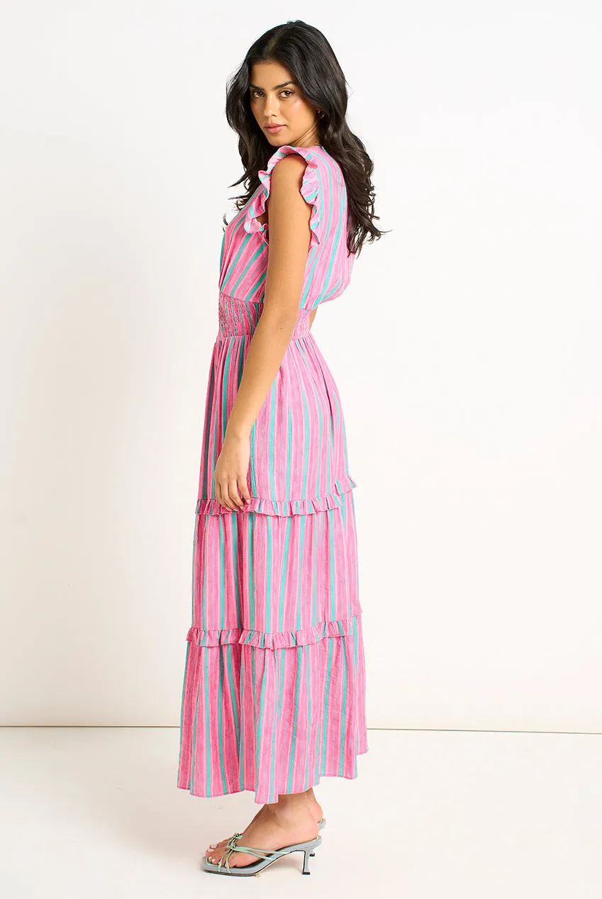 Gini London Stripe Shirred maxi abito rosa 8