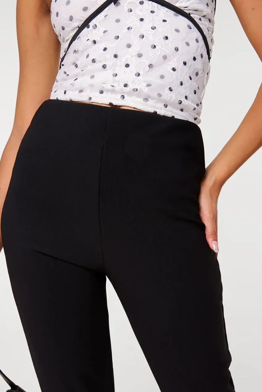 Pink Vanilla Fine Rib pantaloni flare neri stretch