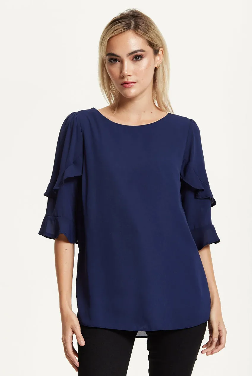 Liquorish Camicetta Navy Maniche Volant Elegante