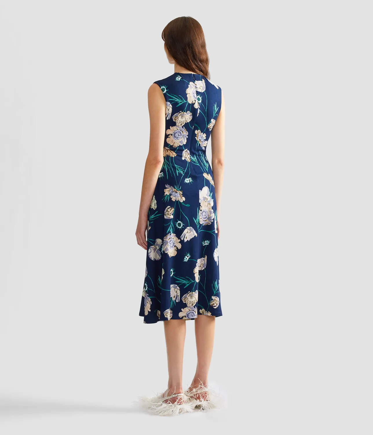 Erdem Abito Midi Ponte Floreale Blu Smanicato