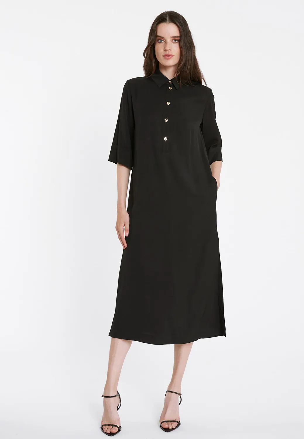 Ana Alcazar Rakora abito camicia midi nero
